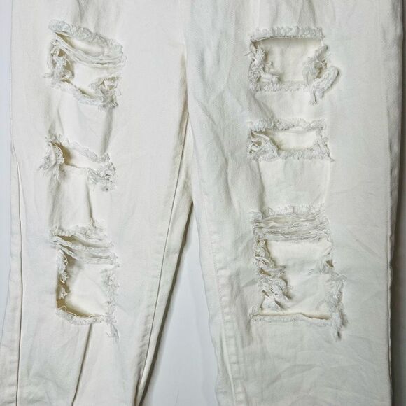 Shein White Wide Leg Jeans Y2K Loose Baggy Distressed Holes - Picture 5 of 12